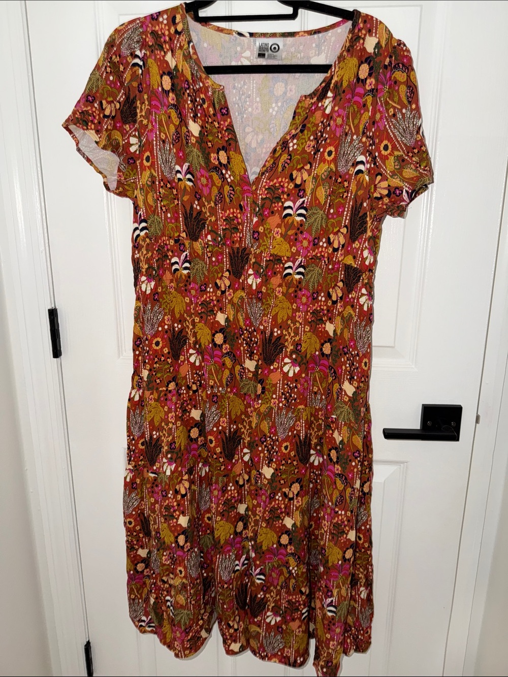 Hispanic Heritage Multicolor Floral V-Neck Short Sleeve Midi Dress